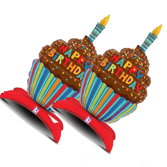 Betallic&reg; 31 Inch Happy Birthday Cupcake Standups Foil Mylar Balloon {2}