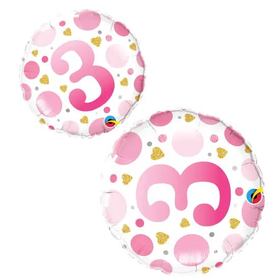 Age 3 Pink Dots 18 Inch Foil Mylar Balloon {5}