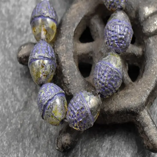 *8* 10x12mm Purple Washed Crystal Picasso Acorn Oval Beads {5}