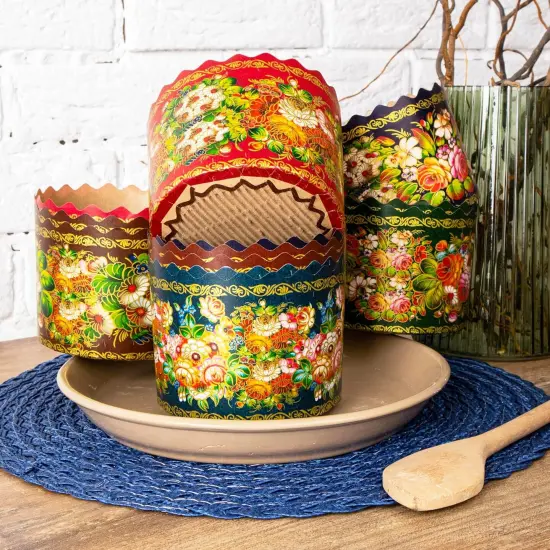 15 oz Easter Bread Baking Paper Molds | 12 Pack | Easter Bread Paper Mold Design- Non Stick Kulich Paska Mold Panettone Paper Mold Large Easter Bread Kulich Molds W5.1xH3.35 in {3}