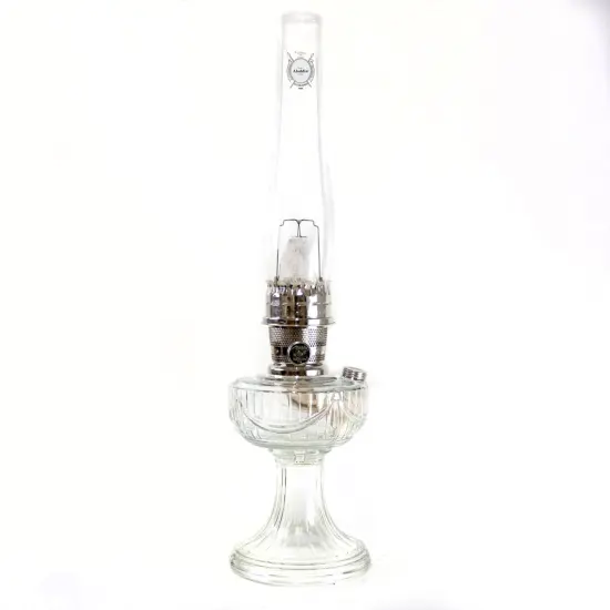 Aladdin Lincoln Drape Oil Lamp, Clear Glass Indoor Fuel Lamp with White Glass Shade, Nickel Trim {4}