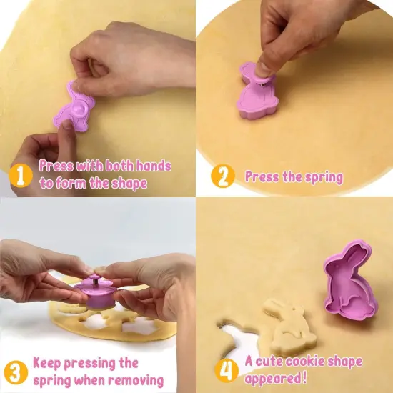 Mini 3D Easter Cookie Cutters Set, Easter Fondant Biscuit Pastry Cookie Cutter Stamp, Spring Spring-Loaded Handle Cutter Shape with Eggs, Chick, Butterfly (4 PCS) {3}