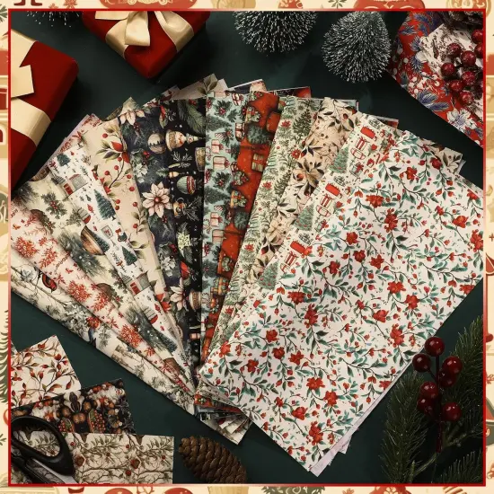 60 Pcs 10 x 10 Inch Vintage Christmas Quilting Fabric Rustic Christmas Fat {4}