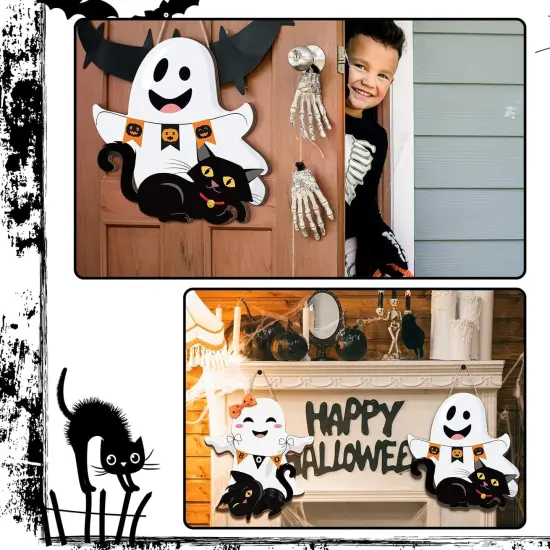 2 Pcs Halloween Ghost Witch Door Sign Boo Decor - Ghost {4}