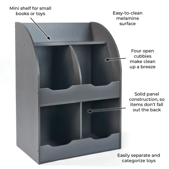Badger Basket Four Bin Storage Cubby with Bookshelf Charcoal {3}
