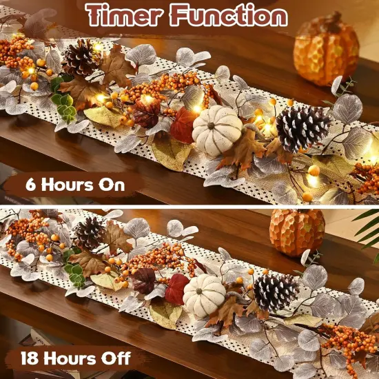 Fall Garland for Mantle, 6 Ft Fall Garland with Lights, Autumn Leaves Garland {4}