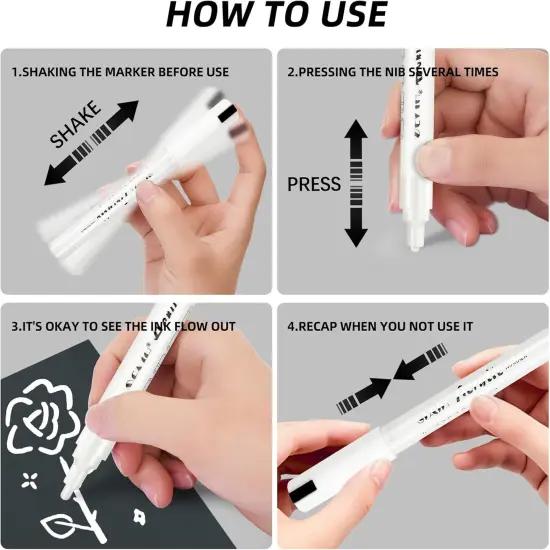 8 Pack 2-3MM Medium Tip Acrylic White Paint Markers {5}