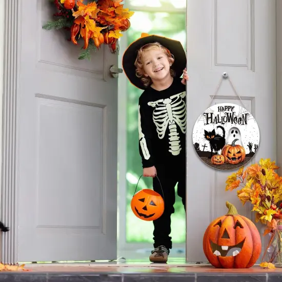 Pumpkin Black Cat Boo Happy Halloween Door Signs {6}