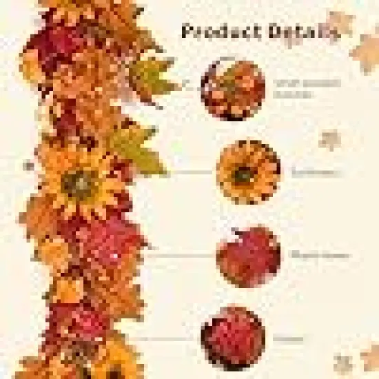 Artificial Sunflower Autumn Garland with Small Pumpkins {3}
