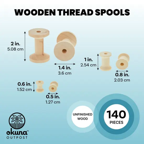 140 Pieces Unfinished Wooden Spools for Crafts, Sewing, Thread, Twine, Ribbon (3 Assorted Sizes) {3}