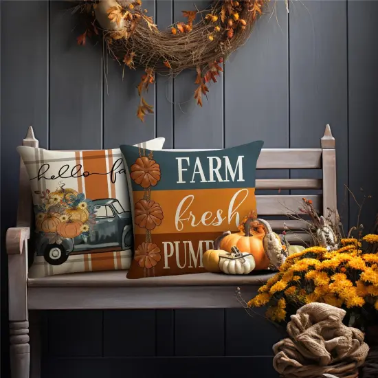 Fall Striped Mason Jar Pumpkin Throw Pillow Covers {4}