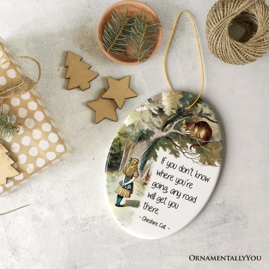 Getting Lost Cheshire Cat Quote Christmas Ornament, Vintage Alice's Adventures in Wonderland Tree Decor {5}