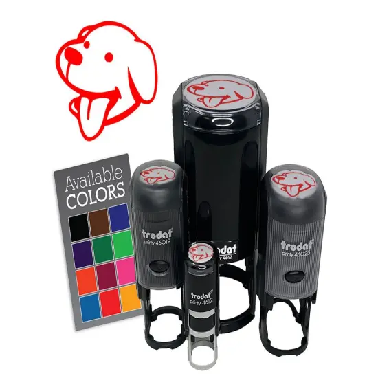 Silly Smiling Dog Head with Tongue Sticking Out Self-Inking Stamp Crafting Blue {7}
