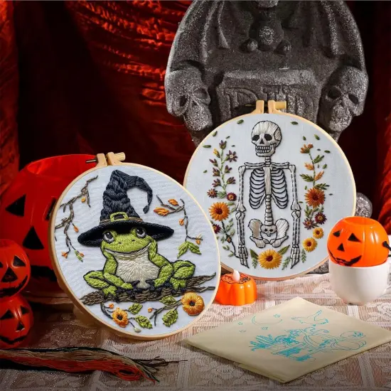 Halloween Embroidery Kit, Halloween Cross Stitch Kit, 4 Set, Adults, Unisex, 6 Inch, Non-Foldable {4}