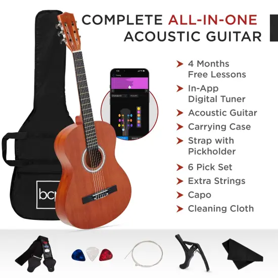 Best Choice Products 38in Beginner Acoustic Guitar Starter Kit w/ Gig Bag, Strap, Strings Natural Mahogany {3}