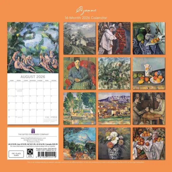 The Gifted Stationary 2026 Square Wall Calendar, Cezanne, 16-Month Arts & Antiques Theme Hanging Calendar with 180 Reminder Stickers, Month Planner for Home, or Creative Spaces, 12x12 In Multicolor {4}