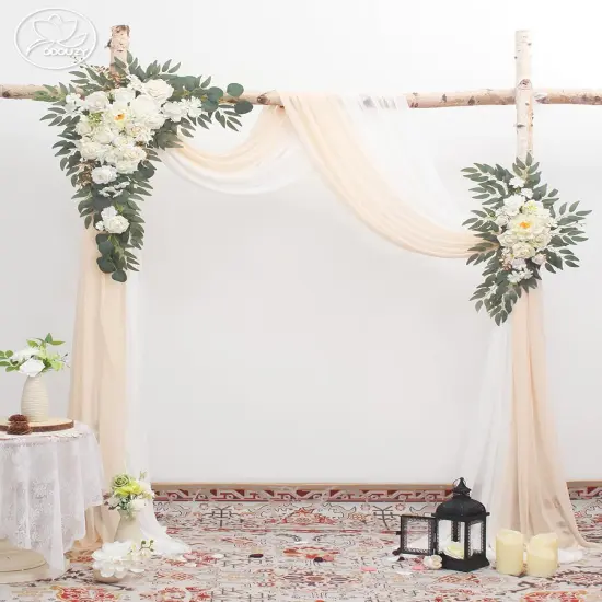 Set of 4- Wedding Arch, Artificial Flowers, Wedding Decor with Drapes {2}