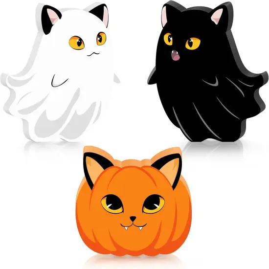 Halloween Cat Ghost Wooden Signs Pumpkin Decor - 3PCS {6}