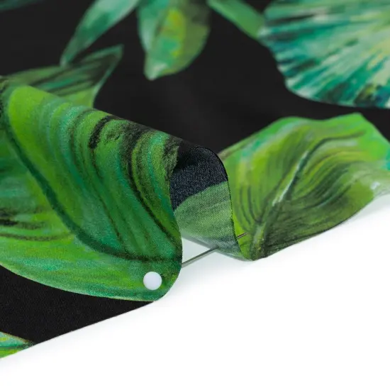 1 Yard Silk Charmeuse Print Black & Green Tropical Leaves 53" Wide Luxury Fabric for Dresses, Skirts & Blouses {2}