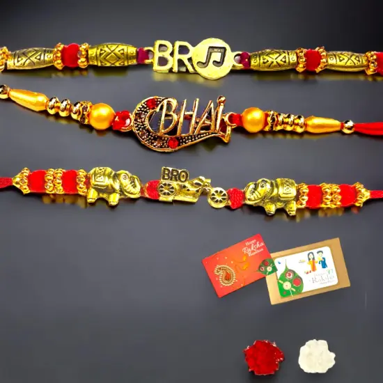 2CT Bro Designer Rakhi for Brother Bhaiya Bhabhi Traditional Handmade Rakhi Set Roli Chawal, Greeting Card Rakshabandhan Rakhi Hamper Gift for Brother {6}