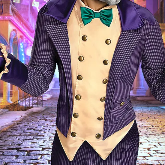 Men Arkham City Joker Costume with Mask Gloves and Jacket Set {2}