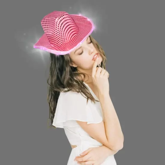 4E's Novelty Light Up Pink Cowgirl Hat - Cowgirl Hat with Sequins, Disco Cowgirl Hat for Women & Teens {3}