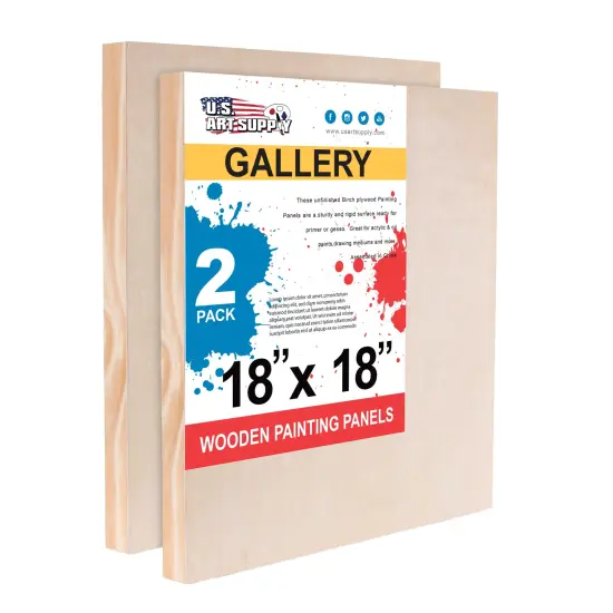 Unfinished Cradled Wood Panels for Painting, 2 Pack of 18x18 inch - Gallery Birch Wooden Canvas Boards 1-1/2" Deep - Mixed-Media Craft, Acrylic, Oil, Encaustic, Paint Pouring {1}