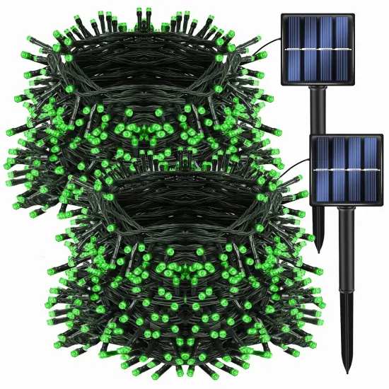 Dazzle Bright 2 Pack Total 400LED 132FT Green Christmas Solar String Outdoor Lights, St. Patrick's Day Solar Powered with 8 Modes Waterproof Fairy Lights for Patio Garden Tree Party Yard Decoration {1}