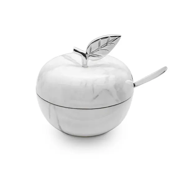 White Marble Honey Dish Silver {2}