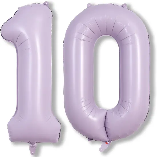 Number Balloons 10 Pastel Purple, 40 Inch Lavender Mylar Foil Number 1 & 0 Balloons for Girls 10th Birthday Balloons, Large Light Purple Helium 10 Balloons for Women 10th Anniversary Party Decorations {1}