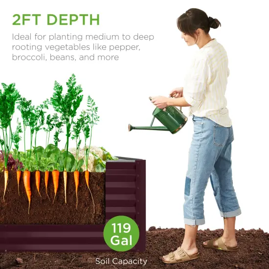 Best Choice Products 4x2x2ft Outdoor Metal Raised Garden Bed, Planter Box for Vegetables, Flowers, Herbs Burgundy {3}