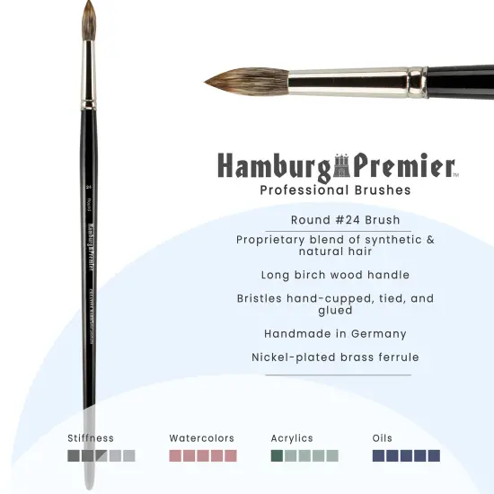 Creative Mark Hamburg Premiere Professional Oil Painting Brushes - Round #24 Oil Paint Brush - Handmade in Germany, Natural & Synthetic Hair Blend, Long Triple-Lacquered Birch Handle {3}