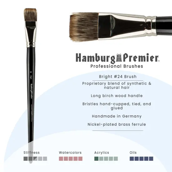 Creative Mark Hamburg Premiere Professional Oil Painting Brushes - Bright #24 Oil Paint Brush - Handmade in Germany, Natural & Synthetic Hair Blend, Long Triple-Lacquered Birch Handle {3}