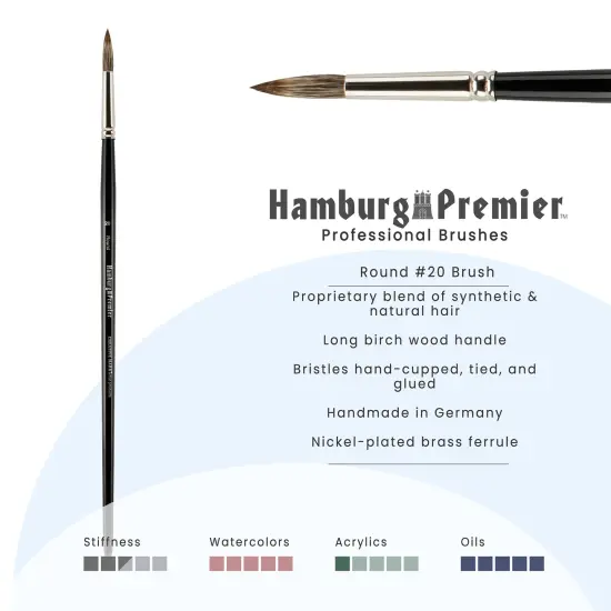Creative Mark Hamburg Premiere Professional Oil Painting Brushes - Round #20 Oil Paint Brush - Handmade in Germany, Natural & Synthetic Hair Blend, Long Triple-Lacquered Birch Handle {3}