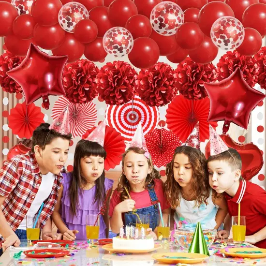 Red Party Decorations, Paper Pompom Balloon Garland Red Party Supplies for Women Girl Valentine's Day Party Birthday Wedding Graduation Christmas Engagement Party Decorations {2}