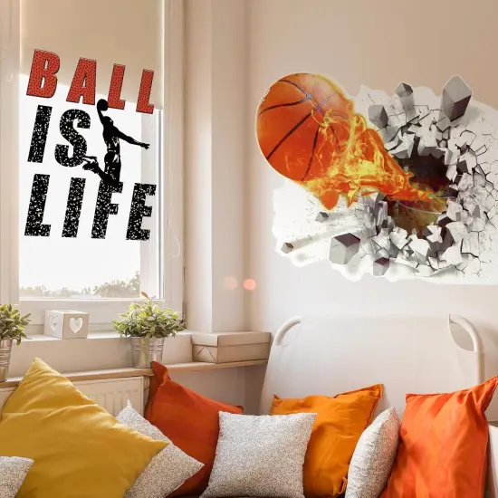 Basketball Wall Decor 18 x 38 Inch 3D Self Adhesive Removable Basketball Wall Decal Stickers for Boys Bedroom Ball is Life Vinyl Dunk Silhouette Sticker Room Decor {3}