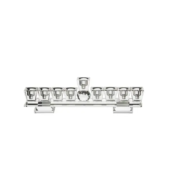 Crystal Menorah Flat With Stand By Kinor Decor {1}
