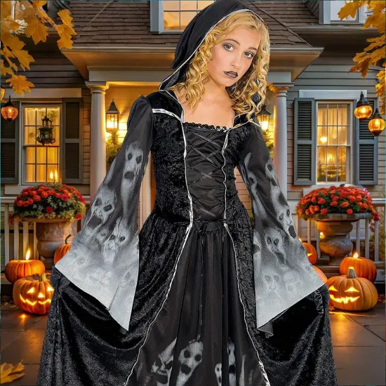 Black Forsaken Soul Costume for Girls Halloween Scary Ghost Dress Up Outfit {5}