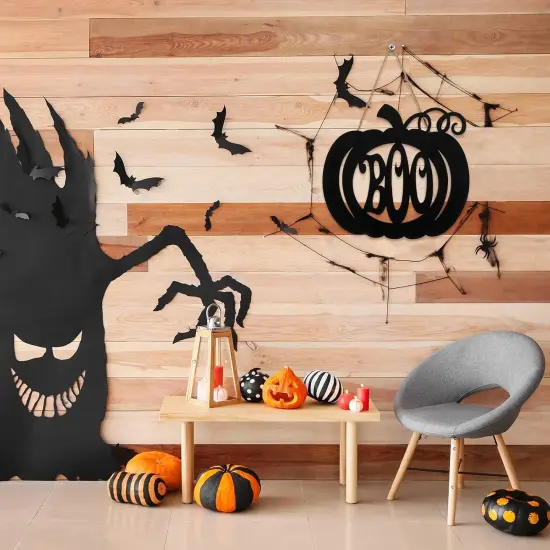 Halloween Door Hanger Black Boo Door Sign Decor - Pumpkin Style {4}