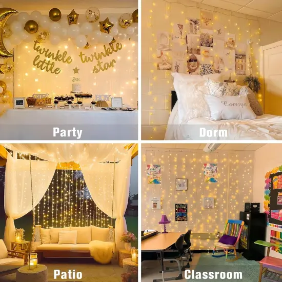 300 LED Warm White Christmas String Lights Remote Control Curtain Lights {3}