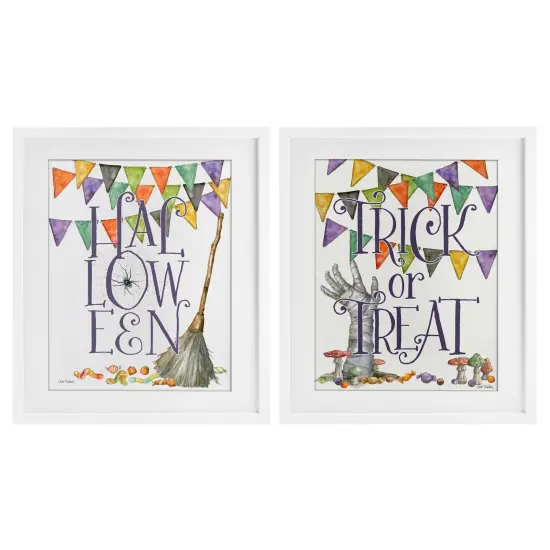 Spellbound Halloween Phrases 2pc Framed Print Under Glass Set White {1}