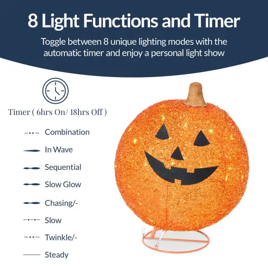 Best Choice Products 2pc Lighted Pop-Up Outdoor Halloween Pumpkin Set, Fall Holiday Decoration w/ 130 LED Lights, 8 Light Functions Orange {7}