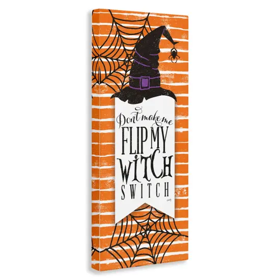 Witch Switch Funny Phrase Striped Orange Spider Webs Canvas Art {3}