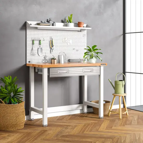 Seville Classics UltraHD Lighted Workcenter w/ Wood Top and Pegboard White {5}