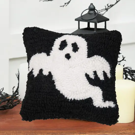 Cute Ghost Halloween Hooked Petite Mini Accent Pillow 8" x 8" {3}
