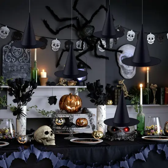 12 Pieces Large Halloween Witch Hats with 98 Feet Hanging Rope {4}