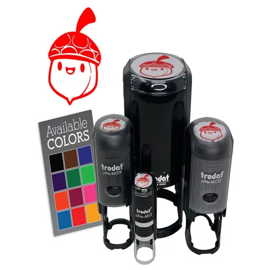 Cute Chibi Acorn Cartoon Happy Face Self-Inking Rubber Stamp Crafting Planners Red {7}