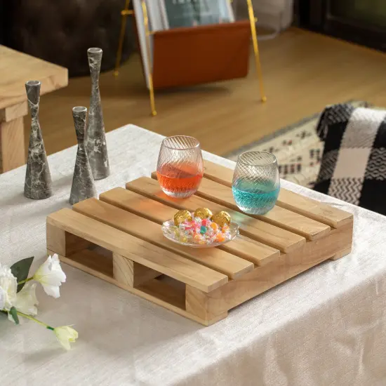 Vintiquewise Rustic Wooden Pallet Display Stand Natural Wood Riser for Home Decor Table Centerpiece Candle or Dessert Holders Plant Pot DIY Craft Party Accents and Event Presentation {2}