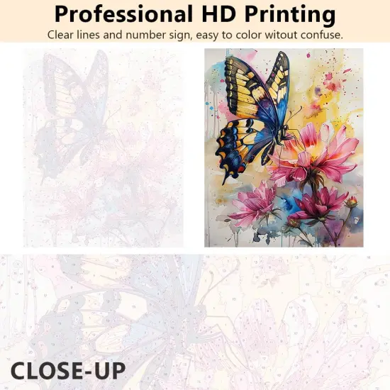 Butterfly Paint by Numbers Watercolor Butterfly Adults Paint by Number Kits Flowers Adults' Paint-by-Number Kits Abstract Style Oil Hand Painting Craft for Home Decor 16x20 Inch (Frameless) {3}