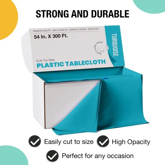 Party Solids 54" x 300' Plastic Table Cover Roll with Slide Cutter &ndash; Cut-to-Size Dispenser Box &ndash; Makes Up to 36 Disposable 8' Rectangle Tablecloths by Exquisite Turquoise {3}